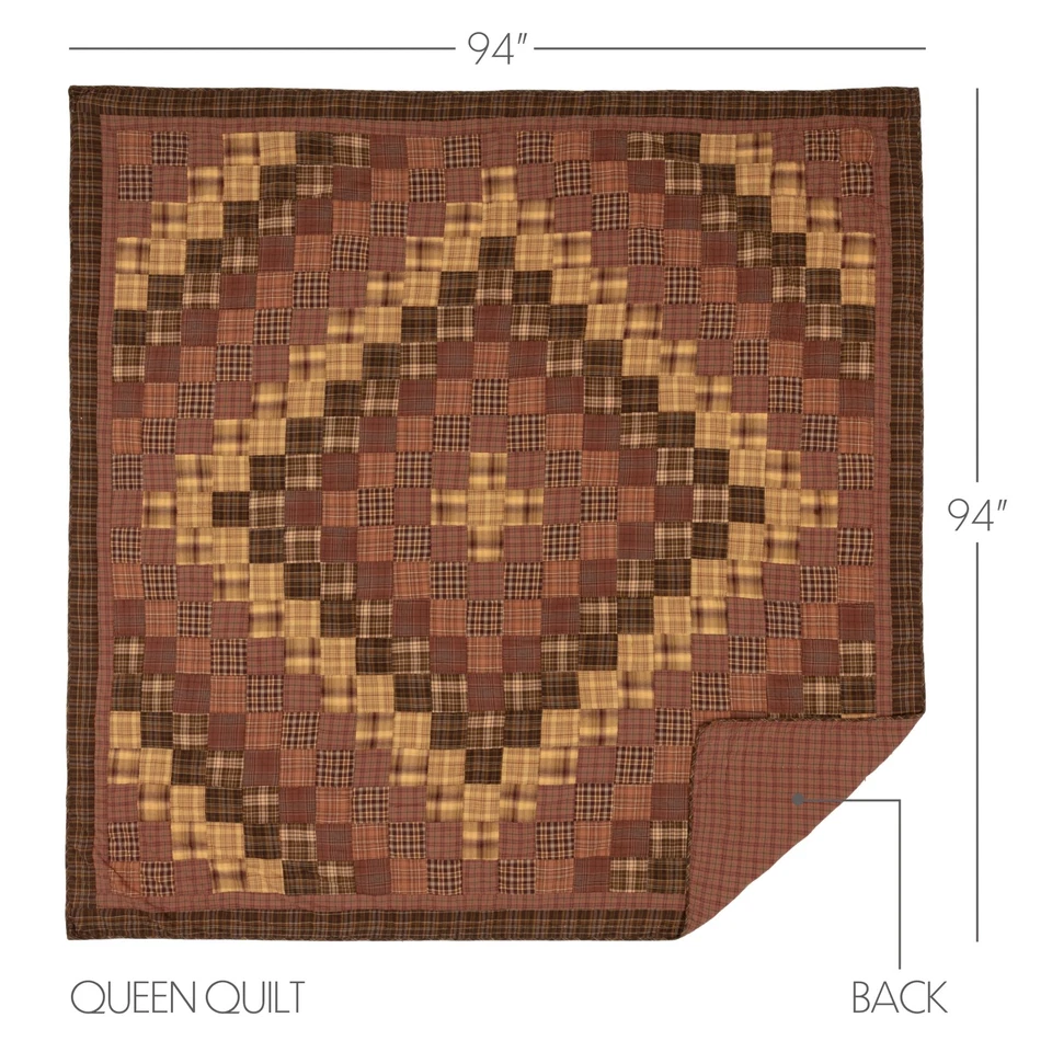 Rustic Queen Quilt Brown Patchwork Prescott Cotton Bedroom Decor VHC Brands - Image 3 of 4