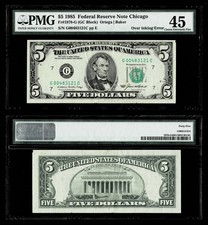 Overinking Error Fr. 1978-G $5 1985 Federal Reserve Note. PMG Extremely Fine 45