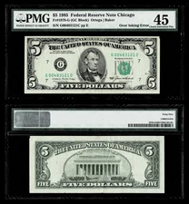 Overinking Error Fr. 1978-G $5 1985 Federal Reserve Note. PMG Extremely Fine 45