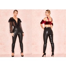 House of CB Cora Black Matte Vegan Leather Stretch Pants Size Medium