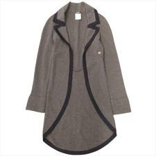 CHANEL Lion notch lapel long cardigan knit sweater coat jacket gown size 34 grey