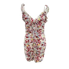 ASTR The Label Emily White Red Multi Floral Ruffle Ruched Mini Dress Size Medium