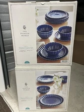 The Pioneer Woman Colette Scallop Blue 12-Piece Stoneware Dinnerware Set