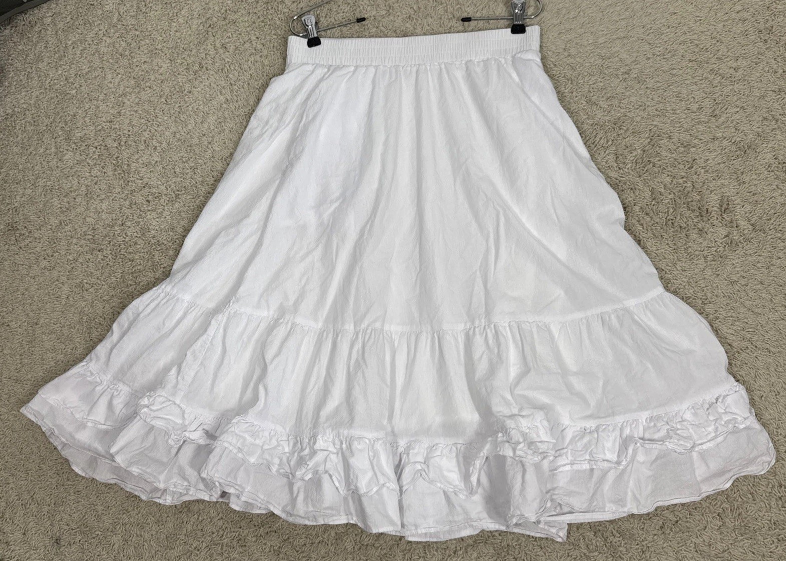 Shiny By Nature Pull On 100% Cotton Pull On Ruffled Layered Skirt Sz M Pockets
