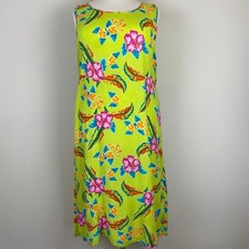 Jane Ashley Vtg Tropical Floral Maxi Shift Dress Sleeveless Lime Green 3X Beachy