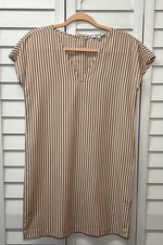 Madewell Striped Button Back Easy V-Neck Dress Size XXS Striped Earthen Clay