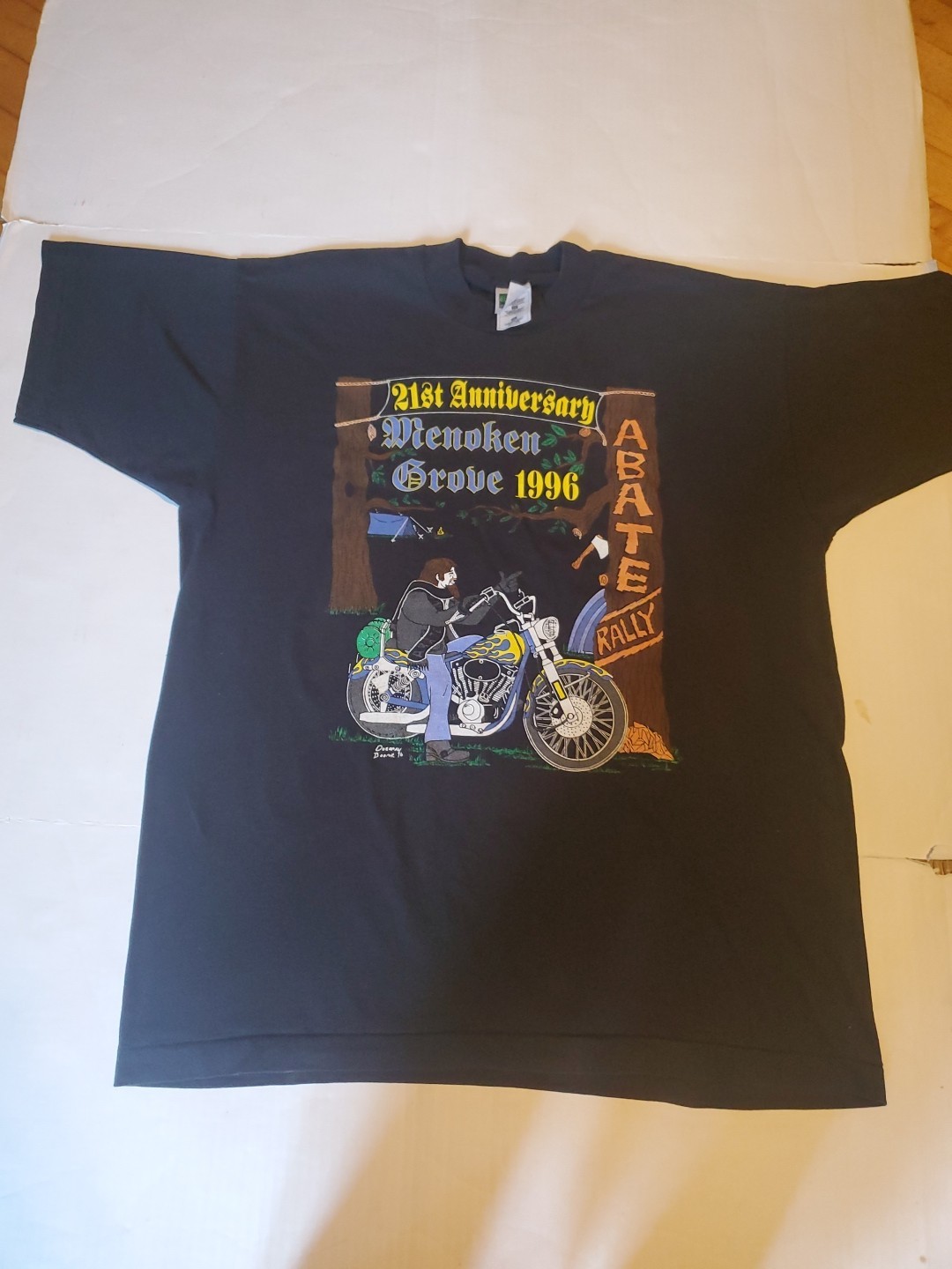 Vntg 1996 Menoken Grove Abate Bike Rally shirt, size XL single stitch 21st Ann.