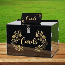 Black Acrylic Wedding Card Box Card Boxes with Lock and Card Sign, Gift Card