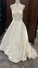 Mon Cheri Champagne Trim Beaded Wedding Dress with Train. Great Condition Size
