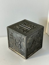 Vintage 1970s Piggy Bank Leonard's Collectible Silver Plated Baby Alphabet Cube