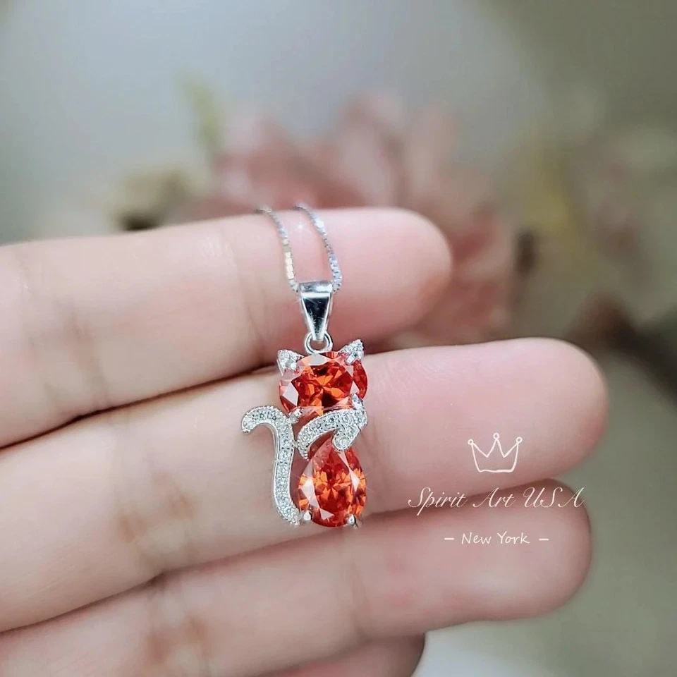 Cat Sunstone necklace, Gemstone Kitty Cat Sun stone Pendant, Orange Gemstone - Image 4 of 4
