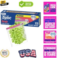 Quart Food Storage Slider Bags, Durable, 22 Count Packaging May Vary
