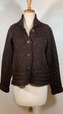 CARRAIG DONN 100 Wool Brown Button Front Cable Knit Cardigan Sweater Size M