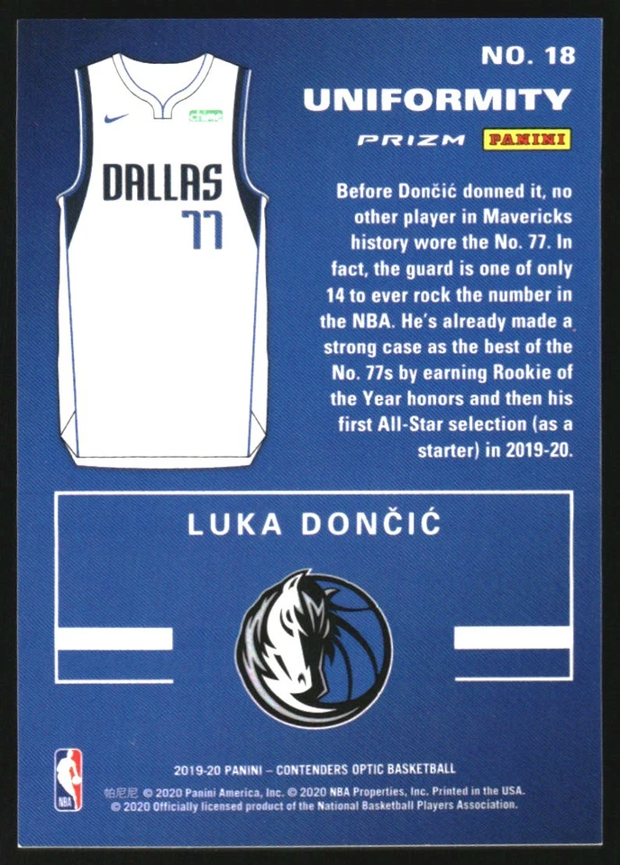2019-20 Panini Contenders Optic Uniformity #18 Luka Doncic - Image 2 of 2