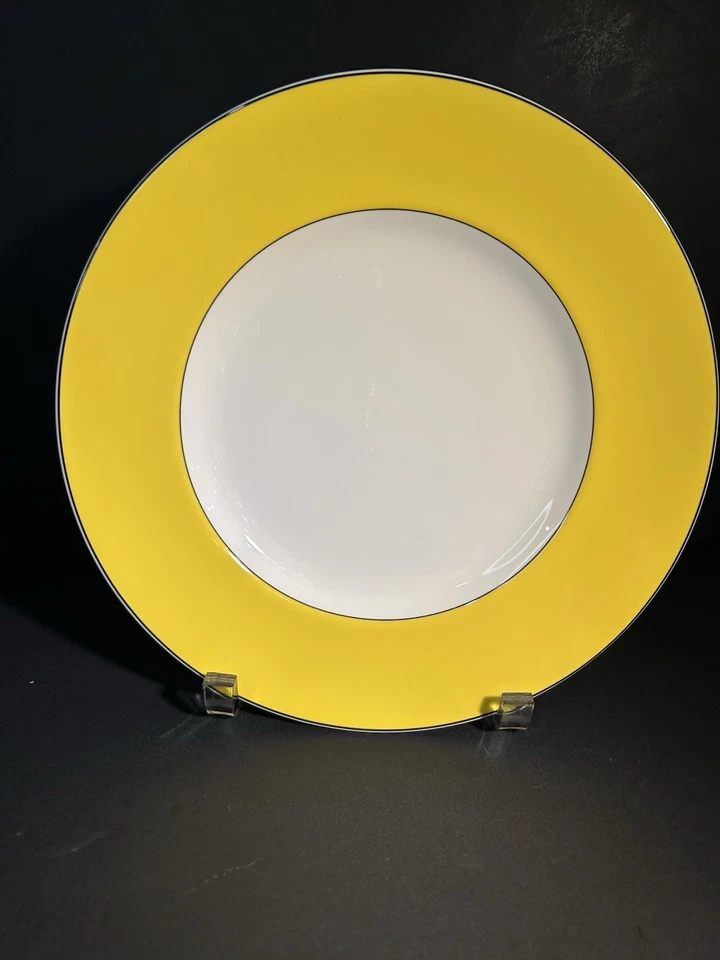 4 Kate Spade Lenox Rutherford Circle Yellow China Dinner Plates Preppy Gold Rim - Image 2 of 4