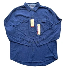 Woolrich Mens L Ultimate Flannel Classic Fit Long Sleeve Shirt Herringbone Navy