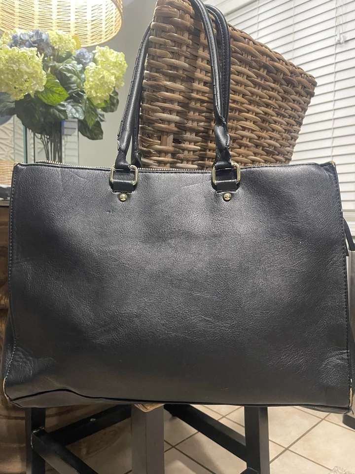 Bolso organizador de negocios Merona negro marrón para computadora portátil doble asa imitación cuero Foto 2 de 4