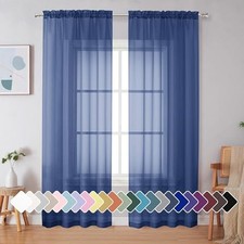 Sheer Curtains 84 Inches Long 2 Panels, 42"W x 84"L Pack of 2 Royal Blue