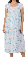 Eileen West Aqua Ground Floral Cap Sleeve 100 Cotton Lawn Ballet Nightgown L