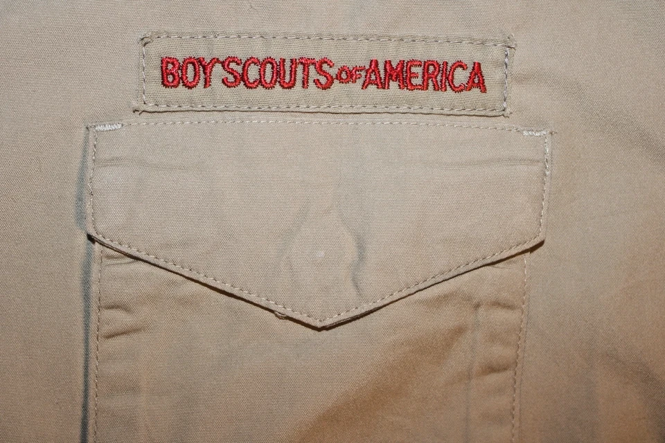 美国童子军 BSA 男式衬衫棕褐色 X 大号 XL 缝纫补丁短袖 — 第 3/4 张图片
