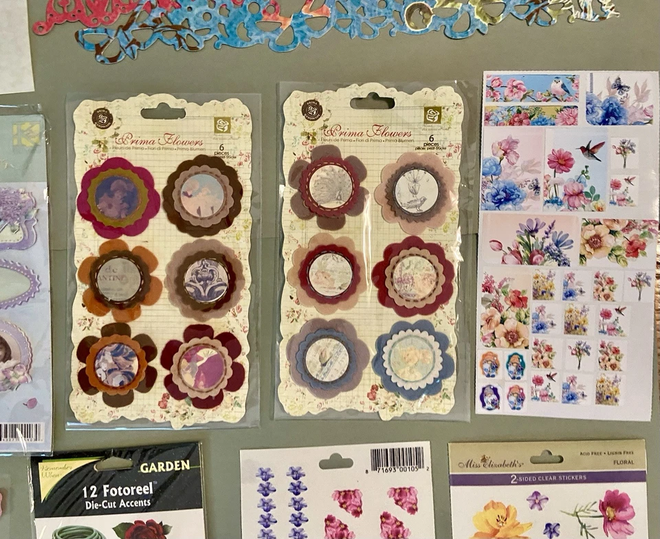 HUGE Lot of Flower Scrapbook Card-making Stickers, Stamps, Cut-outs!! - Image 2 of 4