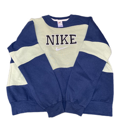 Nike Reworked Sweatshirt Herren L Navy Ivory Embroidered Spellout Logo Vintage Y2K