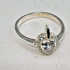 Pretty Sterling Silver Ring, Heart Shape CZs Size 9 Marked 925, Acid Tested 141