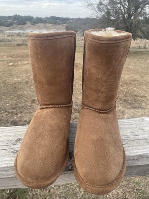 Women s Bear Paw Boots Size 7 Brown Suede Sherpa Fur Lined Slip On Excellent