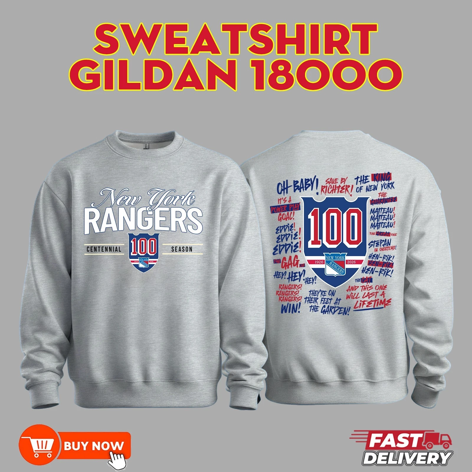 New York Rangers 100th Anniversary Two Sided Sweatshirt