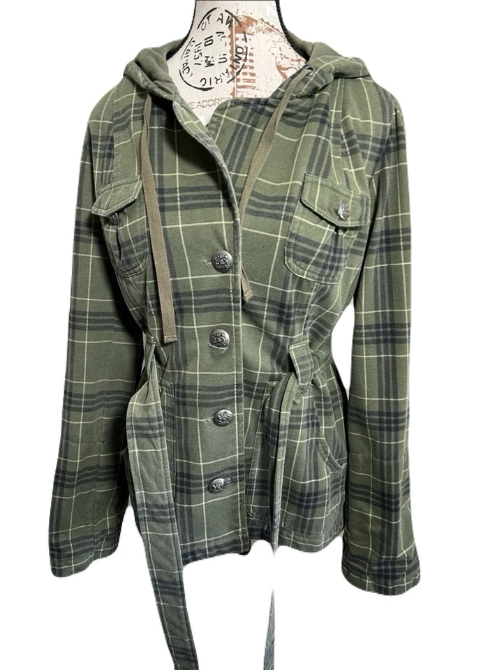 Chaqueta forrada con capucha a cuadros verde oliva talla L autoestima para niñas adolescentes Foto 3 de 4