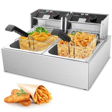 Commercial Deep Fryer - 3400W Electric Deep Fryers with 2x6.35QT Baskets 0.8m...
