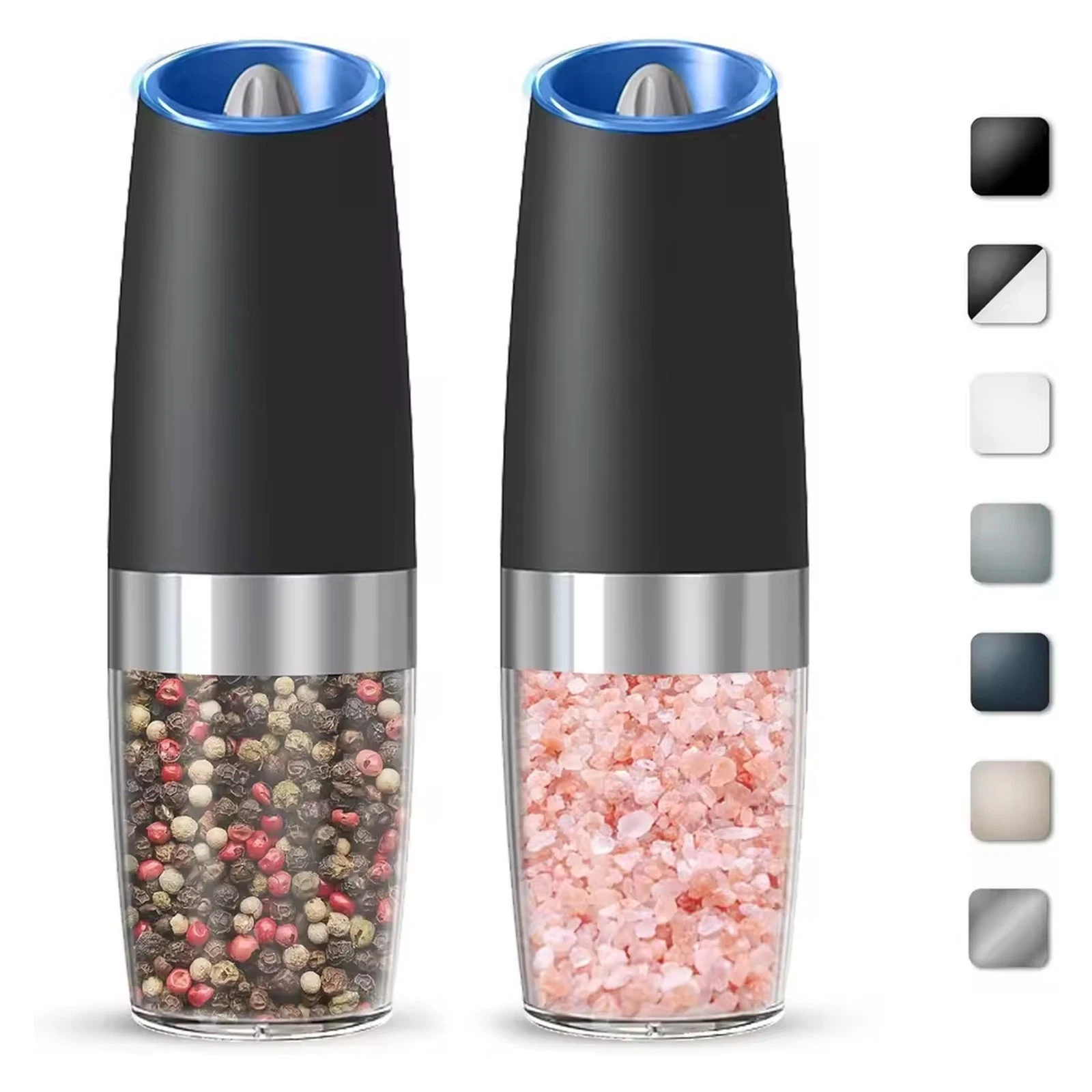 Electric Salt and Pepper Grinder Set Automatic Adjustable Gift 2 Pack Black