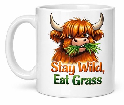 Stay Wild Eat Grass Funny Highland Cow Illustration Gift Mug