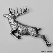 Springing Red Deer Stag Pewter Pin Brooch -British Hand Crafted- Antler Hunting