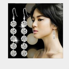 60mm Sterling Silver Cubic Zirconia CZ Stones Drop Dangle Earrings Gift K33