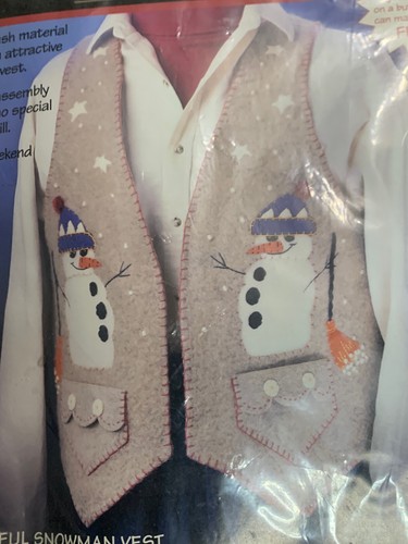 NOS New 1995 DIMENSIONS Applique Felt Vest Kit Cheerful Snowman FACTORY SEALED - Picture 9 of 12