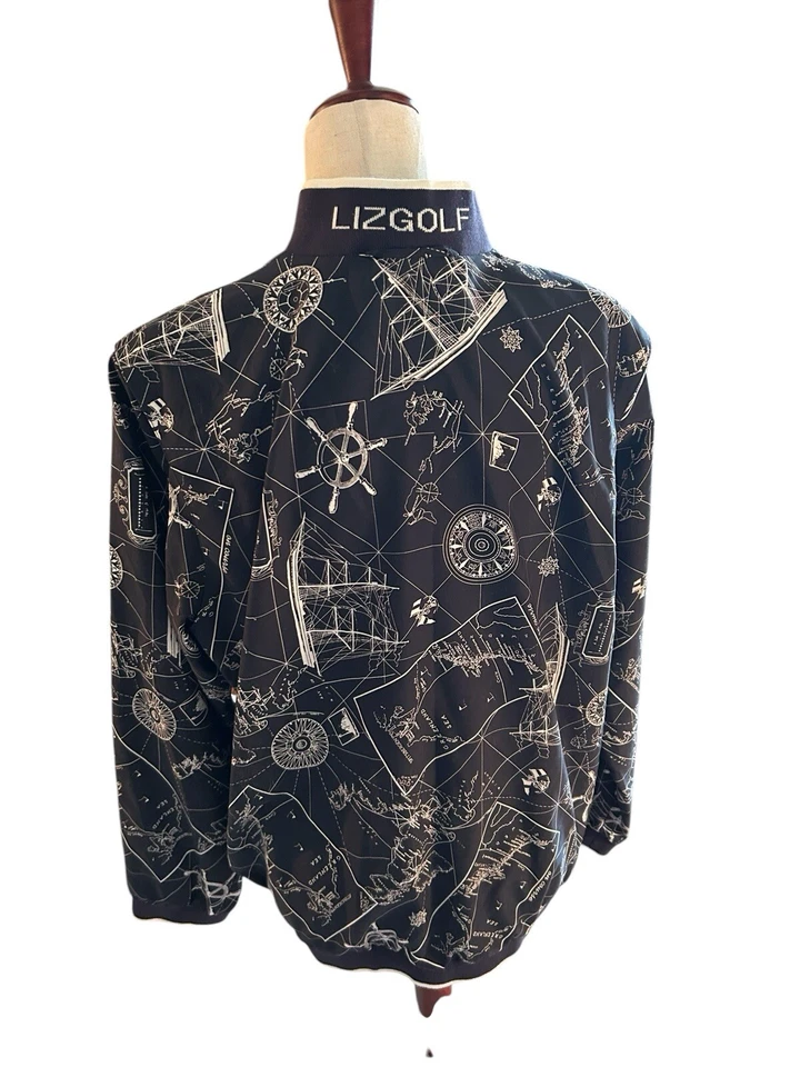 Vintage 90’s Liz Claiborne Dark Navy Pullover 1/4 Zip Windbreaker Nautical Large Foto 4 de 4