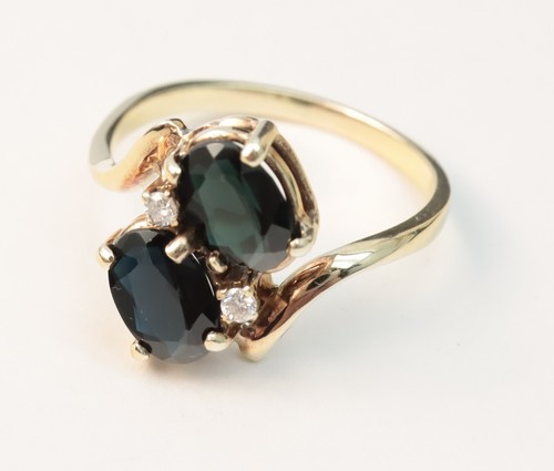 Size 8.5 Teal Tourmaline & Diamond Moi et Toi Vintage 14k Gold Ring 1.86ctw - Picture 8 of 12