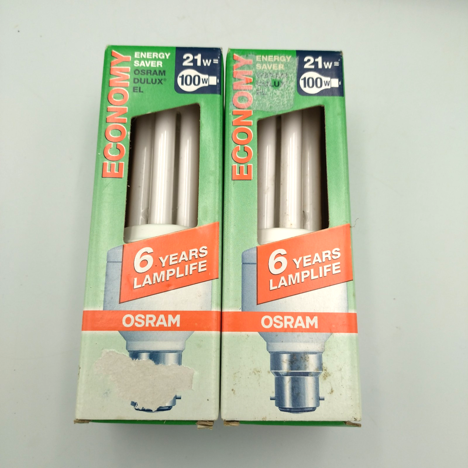 2 x 21W = 100w Osram Low Energy Light Bulbs BC B22 d Energy Saving Lamps