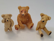 3 Tiny Miniature Marked British Baby Teddy Bears 80's Resin Old Steiff Inspired