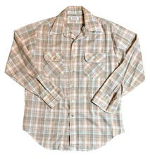 Richman Brothers Mens VTG Shirt Button Up Orange Blue Plaid Large 16-16 1/2