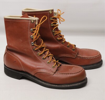 VTG Rico Work Boots Mens 11 D Brown Leather Safety Toe Speedhook Lace Up USA 