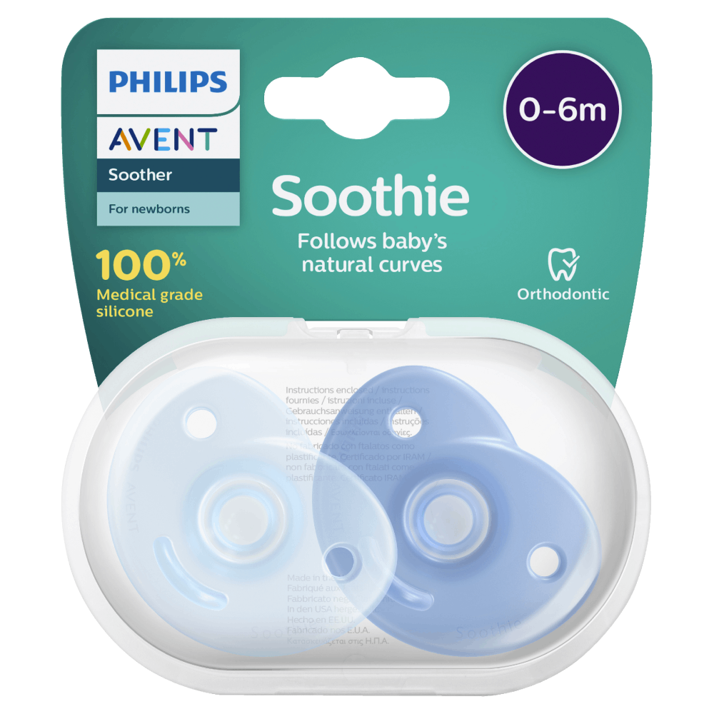AVENT Soothie 0-6m Pack Blue Soothers Natural Curves