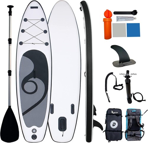 Inflatable Stand Up Paddleboard, SUP paddle board with accessories lot, white