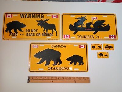 3 rare CANADA BEAR MOOSE BEAVER TRAVEL JOKE FUNNY LICENSE PLATE CAR TRUCK MAGNET
