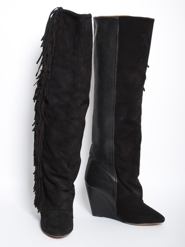Isabel Marant Mujeres Negro Botas Gamuza Cuña Rodilla Alto Puntera Redonda  Botines talla EU 37 | eBay