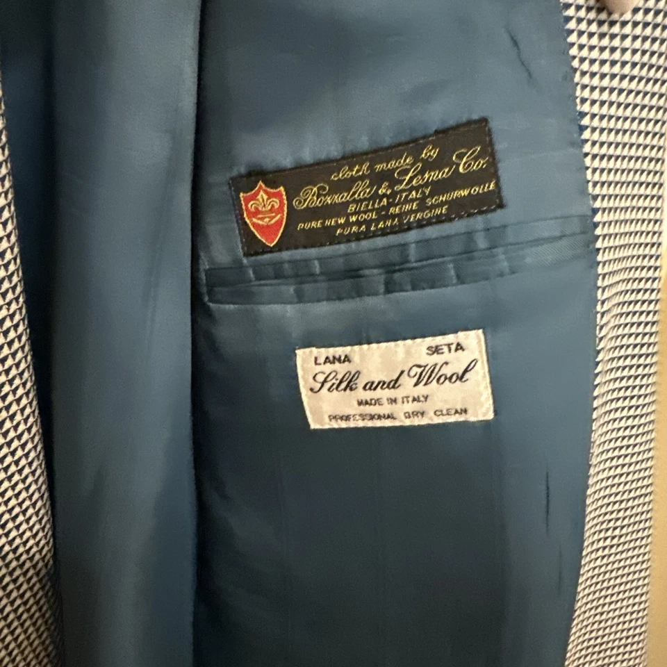 Abrigo deportivo de lana a cuadros azul Zanetti italiano fino para hombre -46L Foto 3 de 4