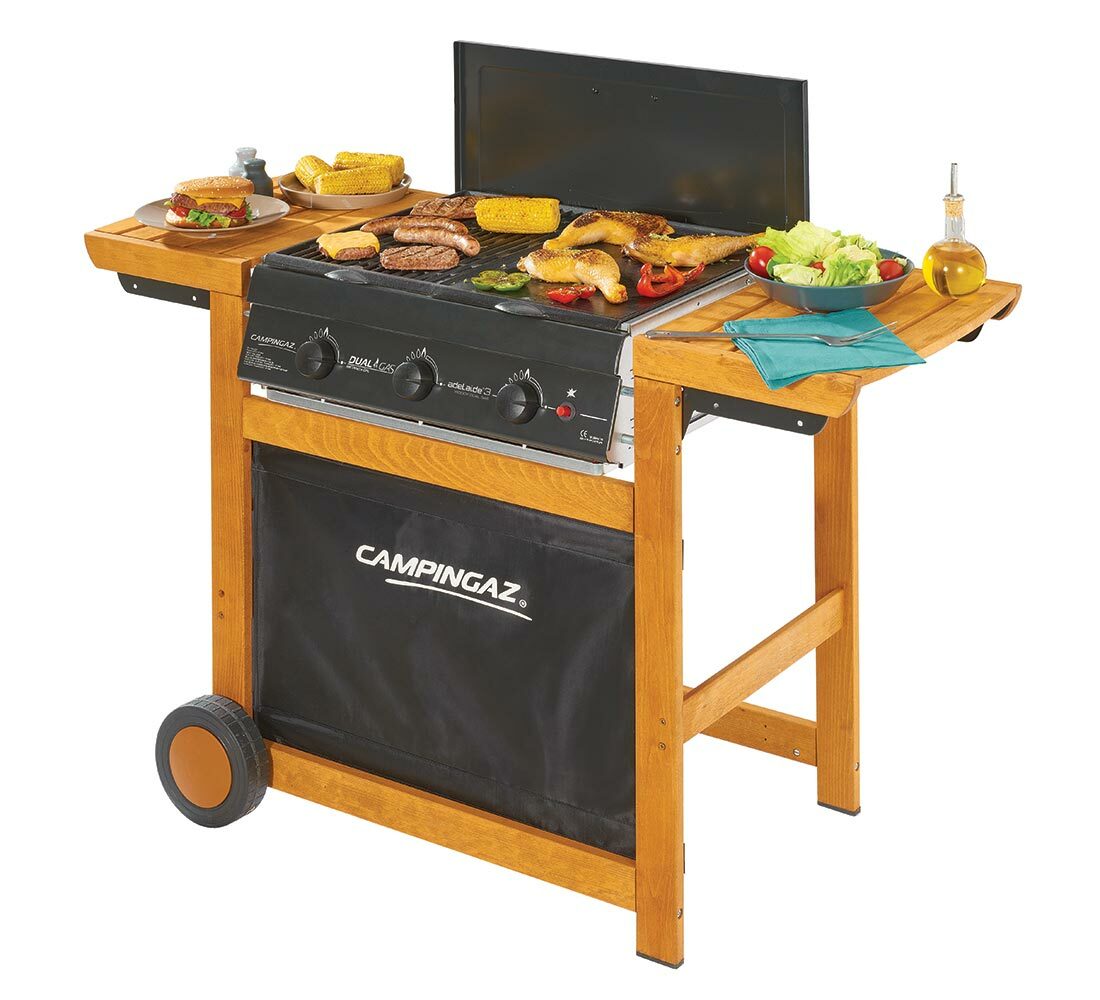 Barbecue Campingaz Adelaide 3 Woody Dual Gas Metano Legno Ghisa Potenza 14Kw Bbq