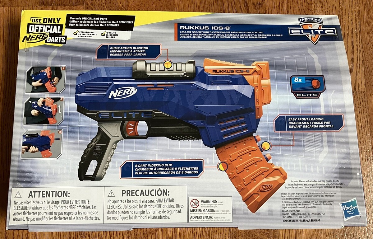 Nerf N-Strike Elite Rukkus ICS-8 Blaster w/ Clip & Darts - New In