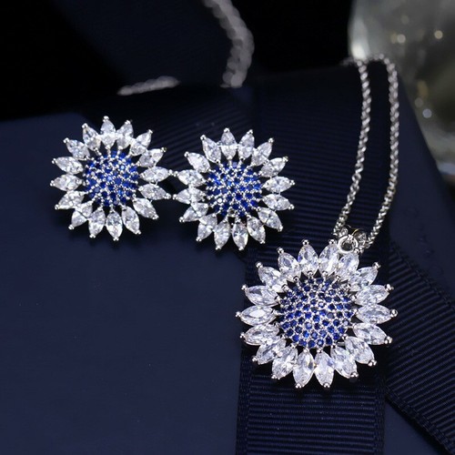 Sparking Sunflower Jewelry Sets Fire Quartz Topaz Gem Silver Necklaces Earrings - Picture 4 of 10